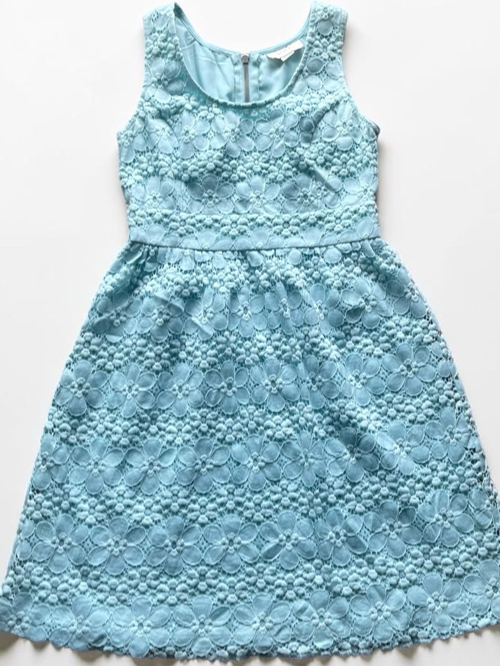 LOFT Lace Dress Petite 00P Blue Fit Flare Sleeveless Floral Wedding